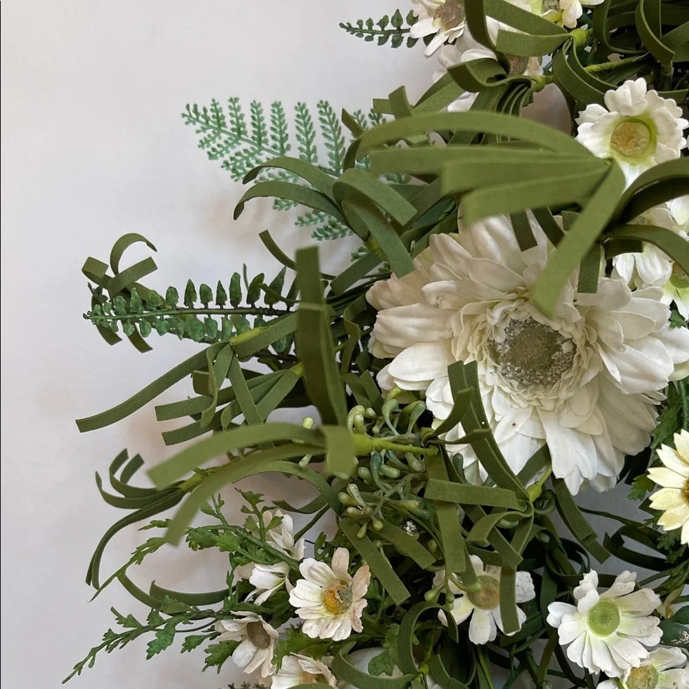 Elegant Upcycled Green and White Floral Wreath